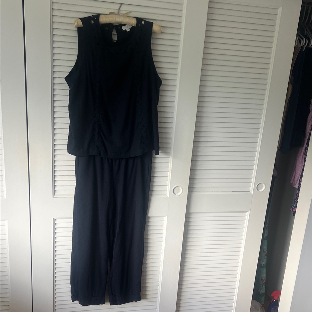 Blue Sleeveless linen pant suit